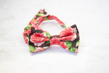 Load image into Gallery viewer, red roses on black bow tie