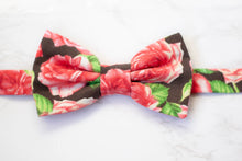 Load image into Gallery viewer, red roses on black bow tie