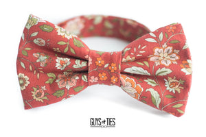 rustic red country floral bow tie