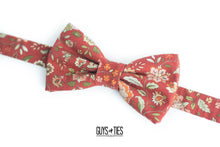 Load image into Gallery viewer, rustic red country floral bow tie