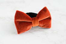 Load image into Gallery viewer, rustic burnt orange velvet pre tied bow tie