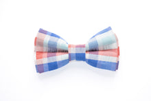 Load image into Gallery viewer, seersucker aqua blue + coral dog bow tie