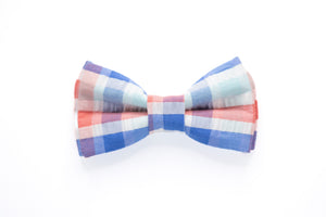 seersucker aqua blue + coral dog bow tie