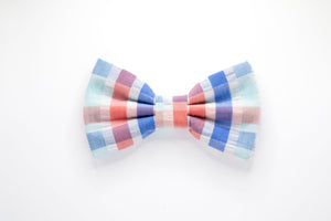 seersucker aqua blue + coral dog bow tie