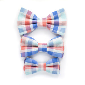 seersucker aqua blue + coral dog bow tie