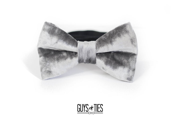 mens velvet bow tie | silver gray