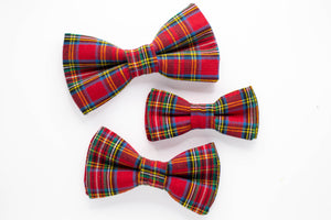 red tartan plaid dog bow tie