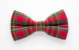 red tartan plaid dog bow tie