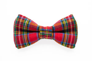 red tartan plaid dog bow tie