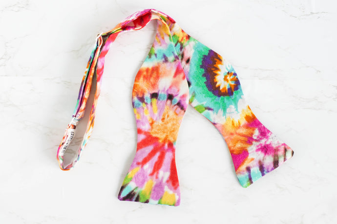 colorful tie dye self tie bow tie