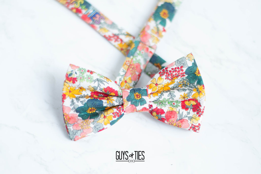 white garden floral bow tie