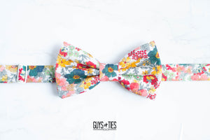 white garden floral bow tie