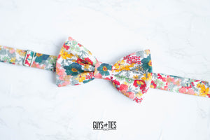 white garden floral bow tie