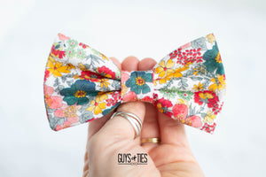 white garden floral bow tie