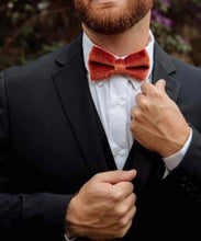 Load image into Gallery viewer, rustic burnt orange velvet pre tied bow tie