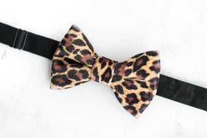 brown cheetah velvet bow tie