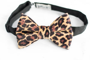 brown cheetah velvet bow tie