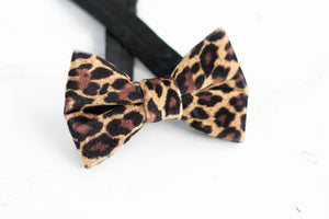 brown cheetah velvet bow tie