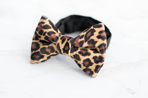 brown cheetah velvet bow tie