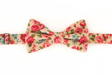 Load image into Gallery viewer, creamy tan + red roses bow tie