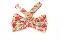 Load image into Gallery viewer, creamy tan + red roses bow tie