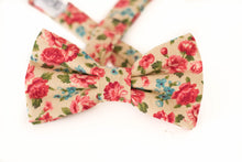 Load image into Gallery viewer, creamy tan + red roses bow tie