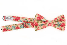 Load image into Gallery viewer, creamy tan + red roses bow tie