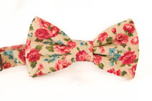 Load image into Gallery viewer, creamy tan + red roses bow tie