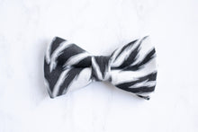 Load image into Gallery viewer, black + white zebra stripes dog bow tie