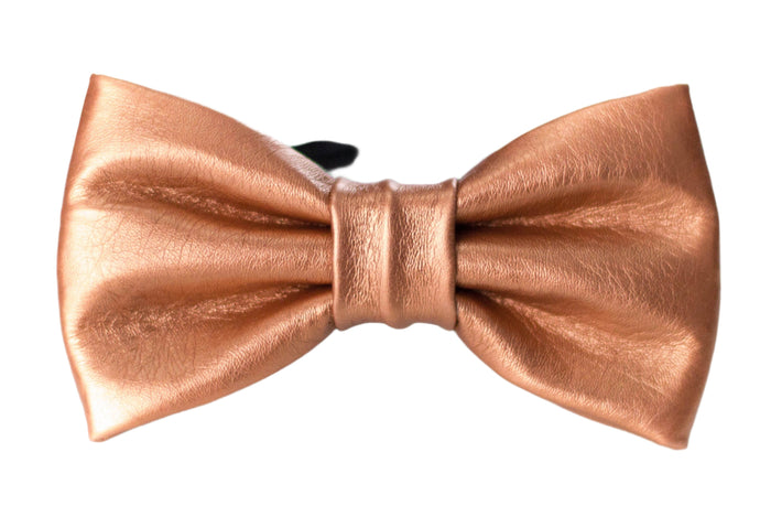 copper metallic faux leather bow tie