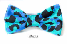 Load image into Gallery viewer, turquoise blue bow tie | cheetah print