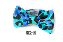 Load image into Gallery viewer, turquoise blue bow tie | cheetah print