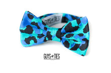 Load image into Gallery viewer, turquoise blue bow tie | cheetah print