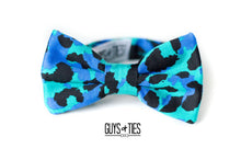 Load image into Gallery viewer, turquoise blue bow tie | cheetah print