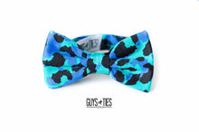 Load image into Gallery viewer, turquoise blue bow tie | cheetah print