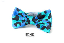 Load image into Gallery viewer, turquoise blue bow tie | cheetah print