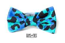 Load image into Gallery viewer, turquoise blue bow tie | cheetah print